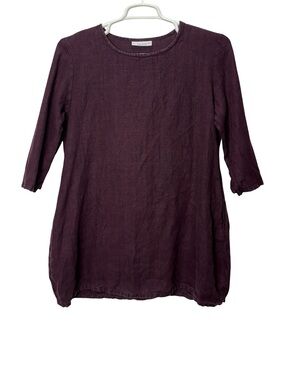 Bryn Walker Tunic Top Size XS Purple 100% Linen 3/4 Sleeve Pockets Made in USA